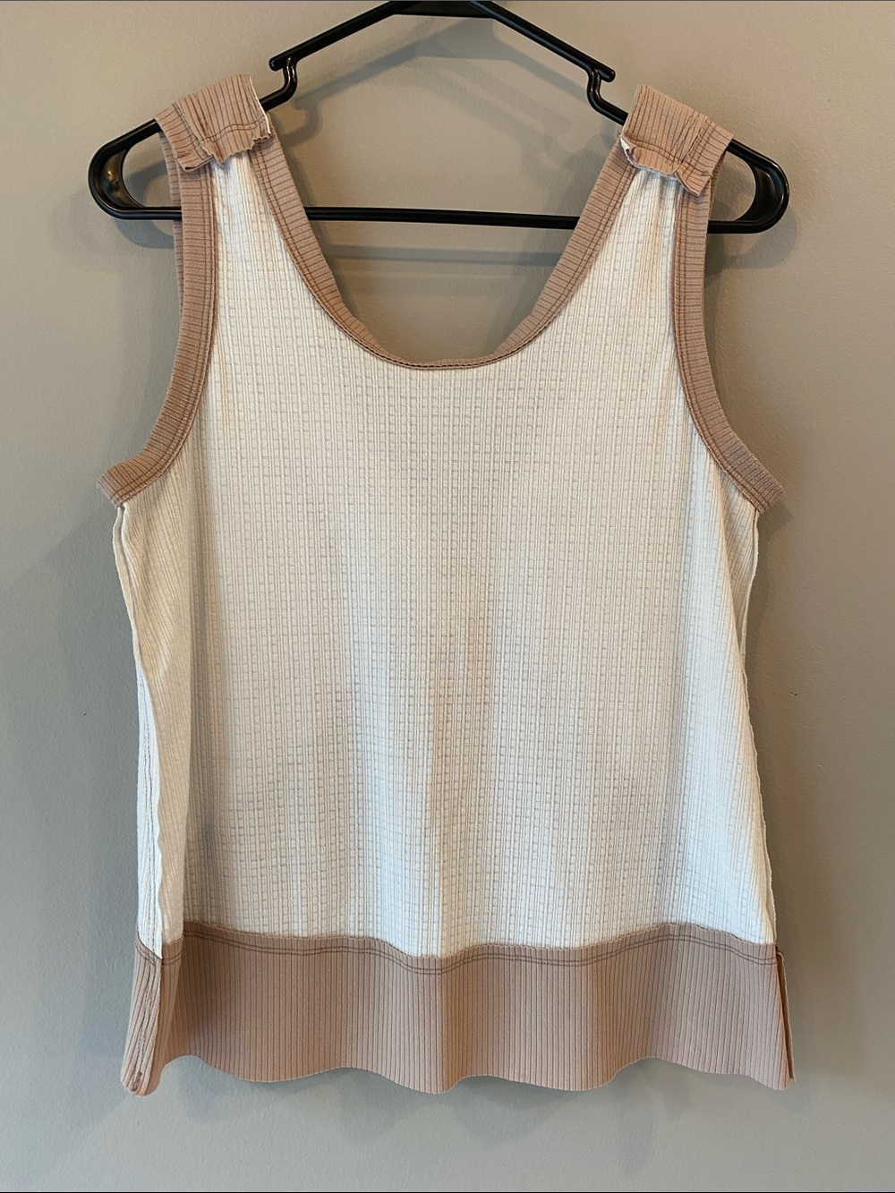 BKE White Ribbed Tank with Brown Contrast Trim
